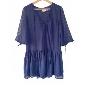 Showpo. Swiss dot Drop waist dress with tassels Navy Sz 2